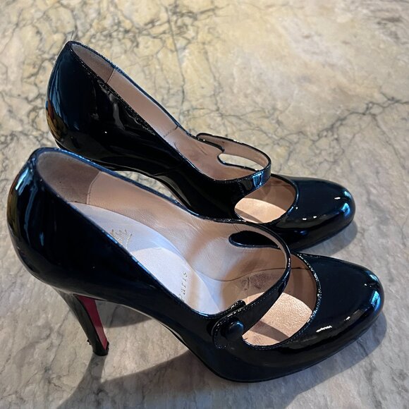 Christian Louboutin - Patent Charleen Mary Jane 100mm Black Leather Pumps - 37 - Picture 2 of 10